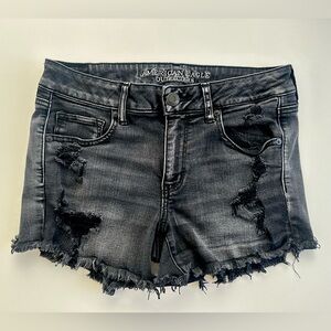 American Eagle - Black Washed Denim Shorts - super stretch - midi - size 10